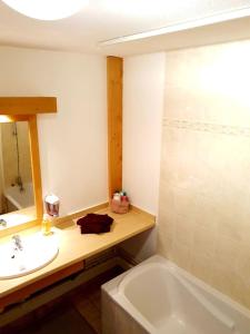 a bathroom with a sink and a bath tub and a mirror at Studio dans résidence de tourisme*** in Giez