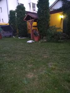 a backyard with a gazebo in the yard at Casa Ariana in Curtea de Argeş