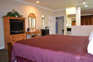 ein Schlafzimmer mit einem Bett und einem TV in einem Zimmer in der Unterkunft The Miramar Inn & Suites in Half Moon Bay