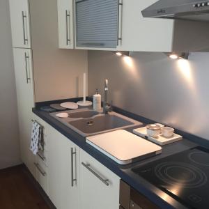 a kitchen with a sink and a counter top at Lux apartament Poznań, ul. Mostowa 19 D/5 in Poznań