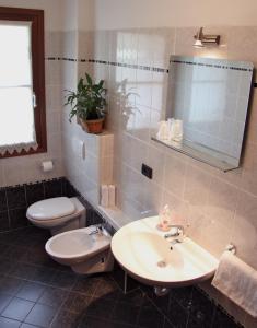 ウーディネにあるAgriturismo Gonのバスルーム(洗面台、トイレ、鏡付)