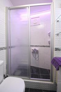 a shower with a glass door in a bathroom at Old Town Garden Apartments in Dubrovnik