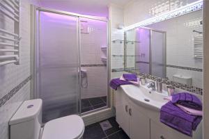 ein Badezimmer mit Dusche, Toilette und Waschbecken in der Unterkunft Old Town Garden Apartments in Dubrovnik