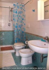 ein Badezimmer mit Toilette, Waschbecken und Dusche in der Unterkunft Casa Ortensia in Minori