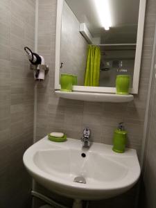 a bathroom with a white sink and a mirror at Le Ruchoz in Lausanne +23 photos