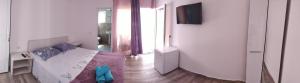 a bedroom with a bed and a television in it at Casa Dora Costinești in Costinesti +2 photos