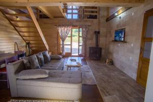 a living room with a couch and a fireplace at Chalet F&V Radosavović in Žabljak