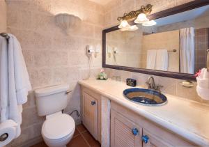 a bathroom with a toilet and a sink and a mirror at Little Arches Boutique Hotel - Adults Only in Christ Church