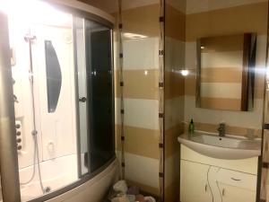a bathroom with a shower and a sink at Luxury City Center Tumanyan street Apartment in Yerevan