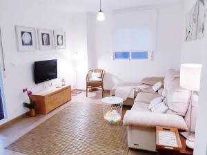 sala de estar con sofá y TV en Terraza y Playa Costa Tropical en Torrenueva