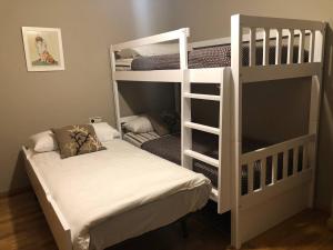 una camera con un letto a castello e un letto a castello. di Acogedor apartamento en el corazón del Valle a Les Bordes
