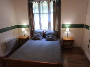 1 dormitorio con 1 cama grande y 2 lámparas en B&B Les Paddocks, en Vollore-Montagne