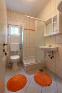 ein Bad mit einem WC, einem Waschbecken und einer Dusche in der Unterkunft Apartman Kristo in Vir
