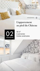 un collage de imágenes de un dormitorio con cama en Les Demoiselles à Versailles - Au Pied du Château, en Versalles