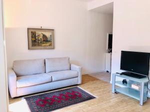 ein Wohnzimmer mit einem Sofa und einem TV in der Unterkunft Appartamento PortaPalio40 con parcheggio in Verona