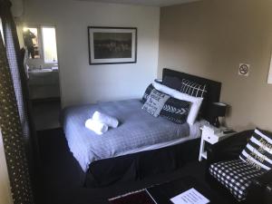a bedroom with a bed and a desk at Sandy Feet Accommodation in Christchurch