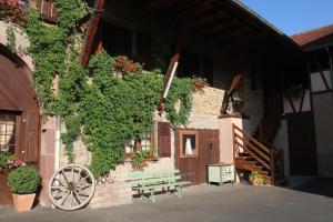 a bench sitting outside of a building with plants at A l'Ancienne Ferme in Sarre-Union