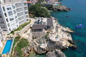 an aerial view of a hotel and the ocean at First line of the sea 1 in Dobra Voda
