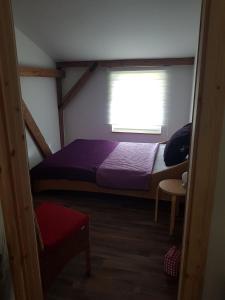 een kleine kamer met een bed en een raam bij Ferienwohnung Havelblick in Ketzin