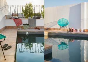 zwei Bilder eines Pools mit einem Stuhl daneben in der Unterkunft Feria Pool & Luxury in Sevilla