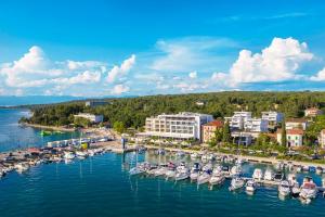 an aerial view of a marina with boats in the water at Luxury Hotel Riva in Malinska