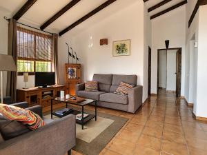 sala de estar con sofá y TV en Casa Lobera Casas Rurales, en Canillas de Aceituno
