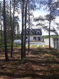 a house in the middle of a yard with trees at Tawerna Akropolis in Ostrów Mazowiecka