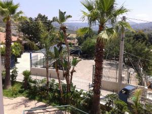 vistas a un aparcamiento con palmeras en Hotel Pompeo Residence, en Castellabate