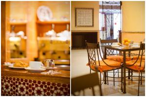 deux photos d'une salle à manger avec une table et des chaises dans l'établissement Hostal Sol, à Tolède