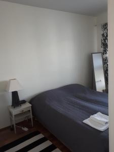 sypialnia z łóżkiem i stołem z lustrem w obiekcie Kaira Apartments w mieście Rovaniemi
