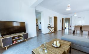 Televízia a/alebo spoločenská miestnosť v ubytovaní Martimi Apartments - 200M from Drapanias Beach - Pool - Hot Tub - Sauna - BBQ
