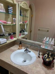un bancone del bagno con lavandino e specchio di Osyare Kizoku Ichinomiya (Adult Only) a Ichinomiya