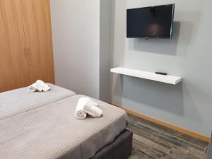 Habitación de hotel con cama y TV de pantalla plana. en Leao de Ouro, en Matosinhos