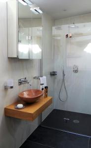 a bathroom with a bowl sink and a shower at Gîte et maison de vacances Campagne Valérie in Aix-en-Provence +37 photos