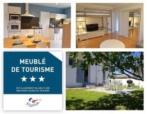 a collage of three pictures of a kitchen and a house at Appartement de vacances avec jardin à Tarnos in Tarnos