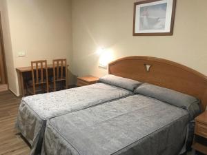 um quarto com uma cama, uma mesa e uma cadeira em Hotel La Union em Humanes de Madrid