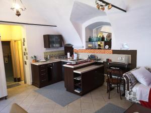 a kitchen with a sink and a counter top at Apartman Korzo in Varaždin