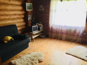 sala de estar con sofá y ventana en Unien Koti Cottage, en Mattila