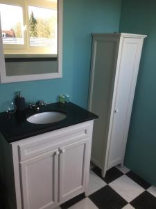 La salle de bains est pourvue d'un lavabo et d'un miroir. dans l'établissement B&B de Druif, à Breda