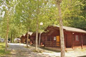 a wooden cabin in the middle of a forest at Camping Abadesses in Sant Joan de les Abadesses