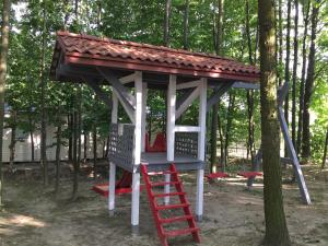 ein Baumhaus mit einer Leiter in einem Park in der Unterkunft Agroturystyka Wichrowe Wzgorze in Osiek
