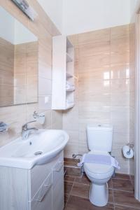a bathroom with a white toilet and a sink at Cosy studio 1 in Stoupa in Stoupa