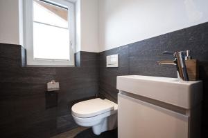 une salle de bain avec toilettes, lavabo et fenêtre dans l'établissement Appartement Meier, à Seefeld in Tirol 19 autres photos