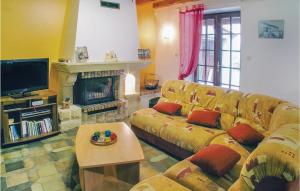 sala de estar con sofá y chimenea en Amazing Home In Louzy With Wifi, Private Swimming Pool And Outdoor Swimming Pool, en Magé