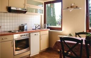uma cozinha com um fogão, um lavatório e uma mesa em Gorgeous Apartment In Marlow Ot Brnkendorf With Kitchen em Marlow
