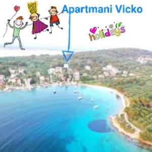 a cartoon of a group of people jumping in the water at Apartments Vicko in Prvić Šepurine