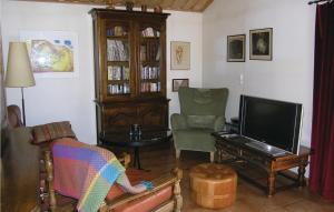 Sala de estar con una persona sentada en una silla y TV en 2 Bedroom Cozy Home In Vaggeryd, en Ödestugu