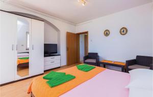 a bedroom with a large bed and a television at Lovely Apartment In Crikvenica With Wifi in Crikvenica
