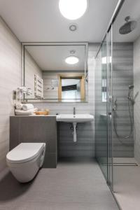 a bathroom with a toilet and a sink and a shower at Hotel Anders in Stare Jabłonki