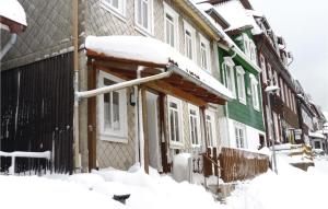 a house covered in snow next to a building at Stunning Apartment In Sankt Andreasberg in Sankt Andreasberg